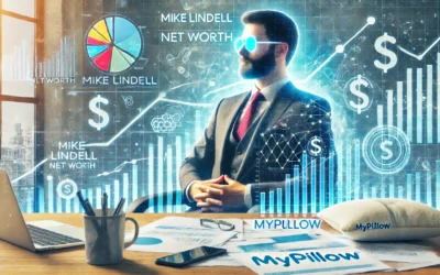 A visual representation of Mike Lindell net worth with financial graphs and business elements.