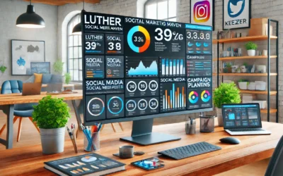 Luther Social Media Maven Keezy.co platform showcasing digital marketing analytics and creative campaign planning.