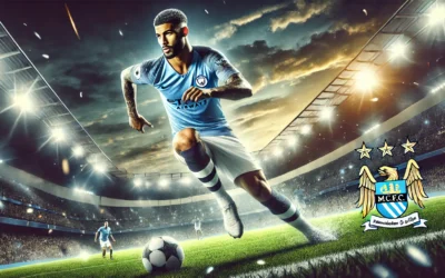 A football-themed image featuring Kyle Walker in action on the field, symbolizing his role at Manchester City.