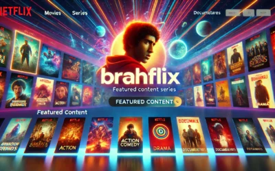 The Brahflix homepage showcasing its diverse catalog of movies, series, and documentaries.