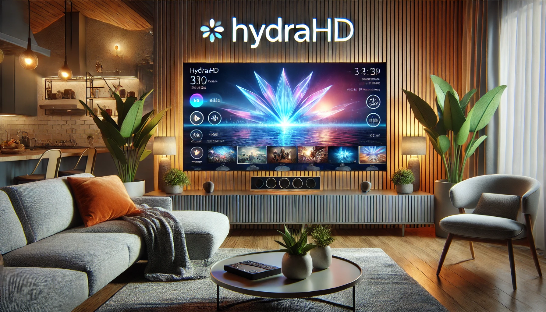 A sleek HydraHD interface displaying stunning high-definition video streaming.