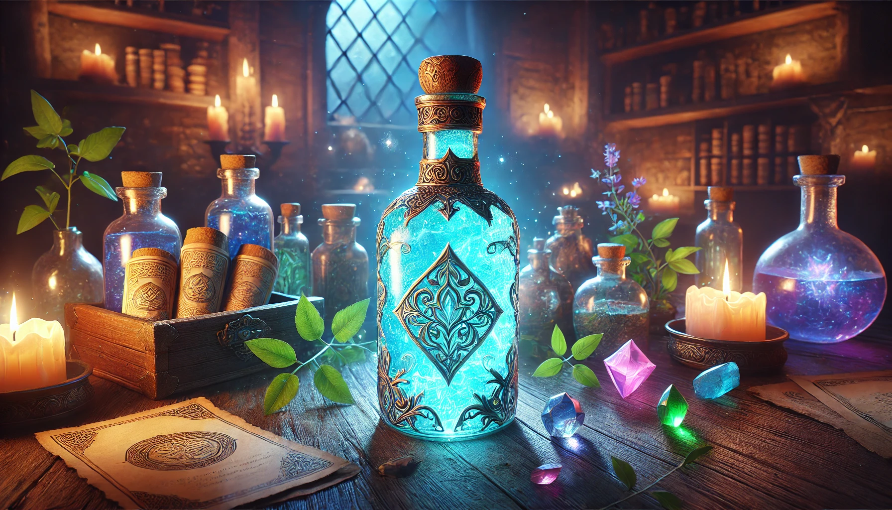 A mana regen potion from Throne and Liberty glowing with mystical energy in a fantasy setting.