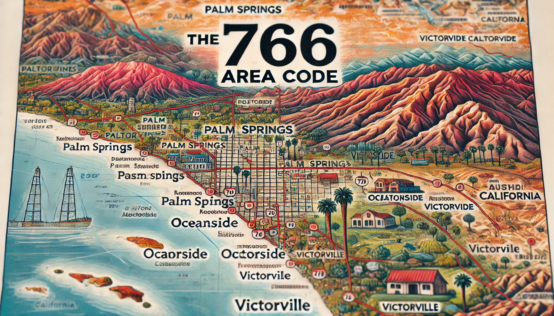 Map showing locations covered by the 760 area code with highlights on key cities.