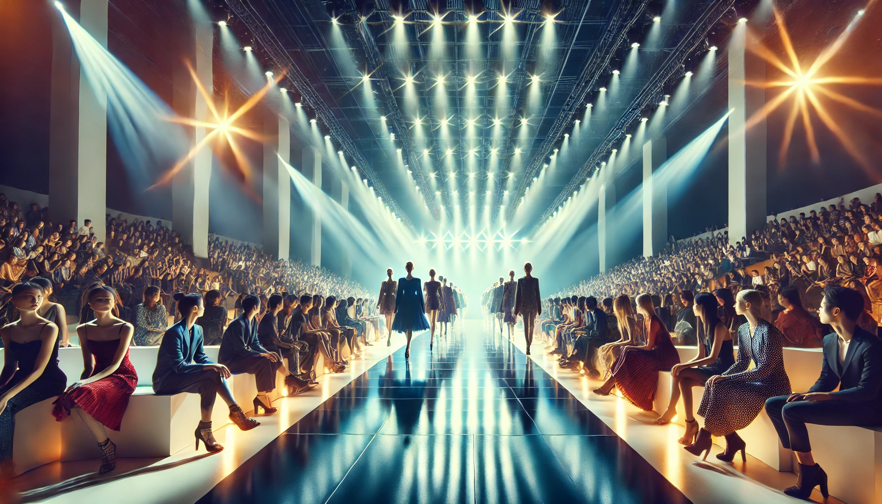 Hongjoong at PFW the image depicting a vibrant and dynamic fashion week runway scene.