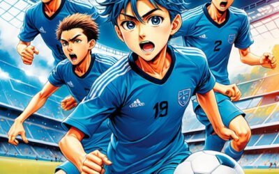 A vibrant depiction of the Blue Lock manga featuring soccer action scenes.