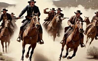 A dramatic scene from "The Capture of Bad Man Simms Johnston McCully," showcasing a pursuit in the rugged Wild West. The Capture of Bad Man Simms Johnston McCully