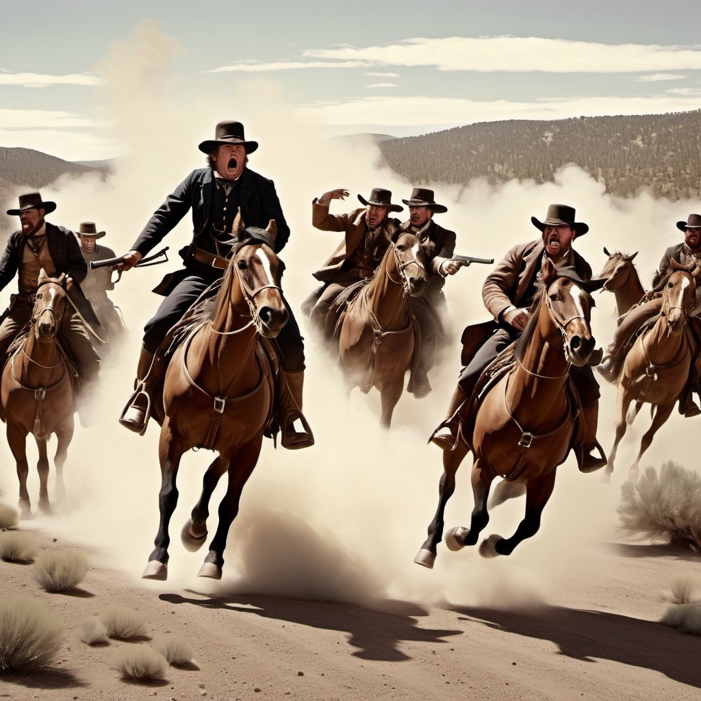 A dramatic scene from "The Capture of Bad Man Simms Johnston McCully," showcasing a pursuit in the rugged Wild West. The Capture of Bad Man Simms Johnston McCully