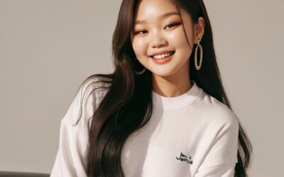 Jennie Kim smiling in a stylish outfit, representing her artistry and global influence in "All Our Love for Jennie."