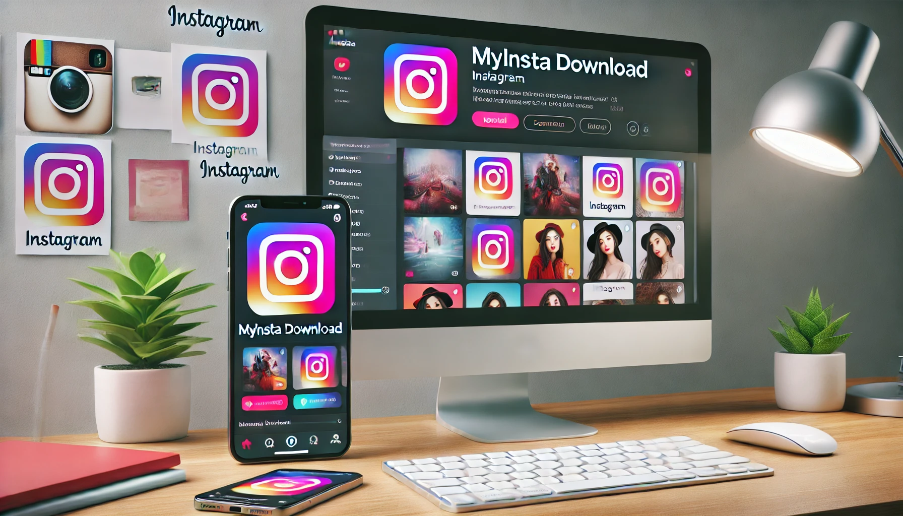 A visual guide showing MyInsta Download in action for Instagram media.