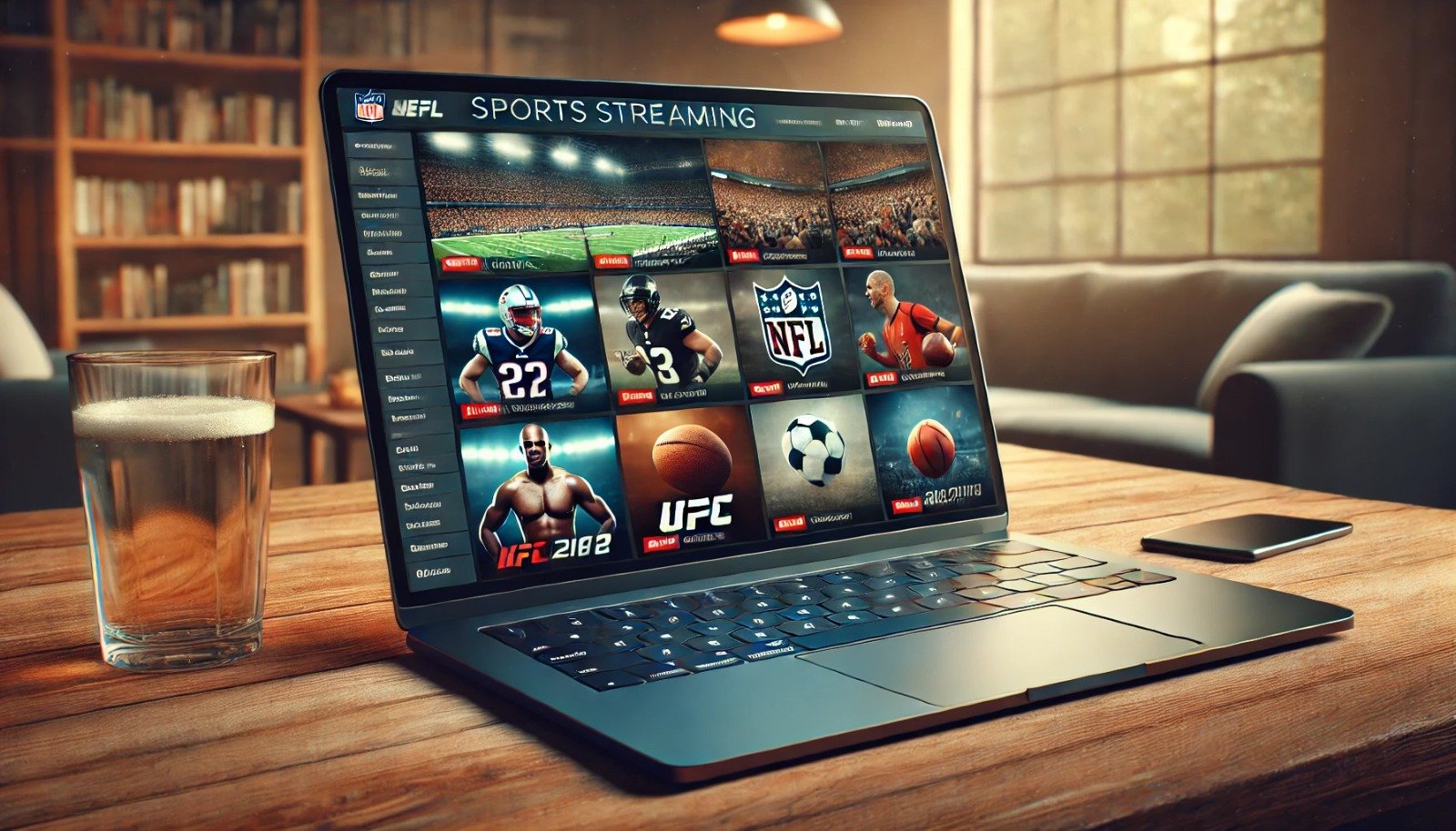 A landscape image of a laptop screen displaying the Crack Stream homepage, with thumbnails of live sports events.